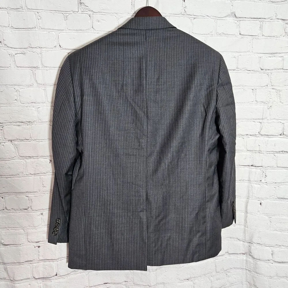 Ralph Lauren Mens Blazer 42R Gray 2 Button 100 Wool Pinstripe Jacket Green Label
